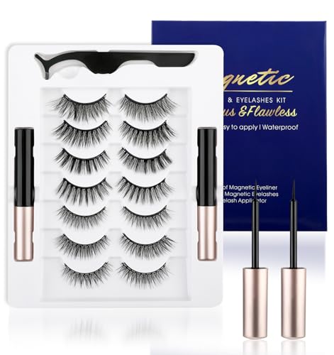7 Paare Magnetische Lashes, Magnet Eyeliner mit Eyeliner Natürlich für Natürlichen Look Wiederverwendbar und Einfache Anwendung, Ideal für Alltag Party oder Besondere Anlässe