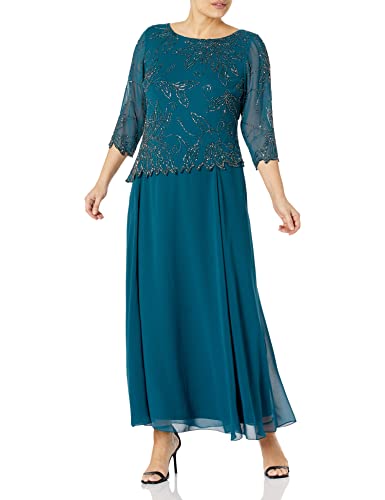 Image of J Kara Women's Plus Size 3 /4 Sleeve Long Beaded Floral Design Dress