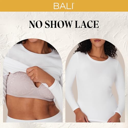 Image of Bali Women's Wireless Bras for Women - Breathe Lace Cotton Modal No Underwire Bra, Adjustable T-Shirt, Plus Size