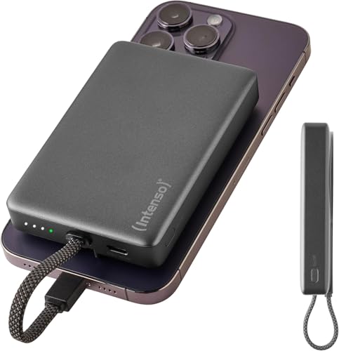 Intenso MC10000 - Batería Externa con Parte Trasera magnética y Cable USB-C Integrado, 10.000 mAh, Carga ultrarrápida con PD 3.0 (PPS), 20 W, Estado de Carga LED, Certificado en Alemania, Color Gris