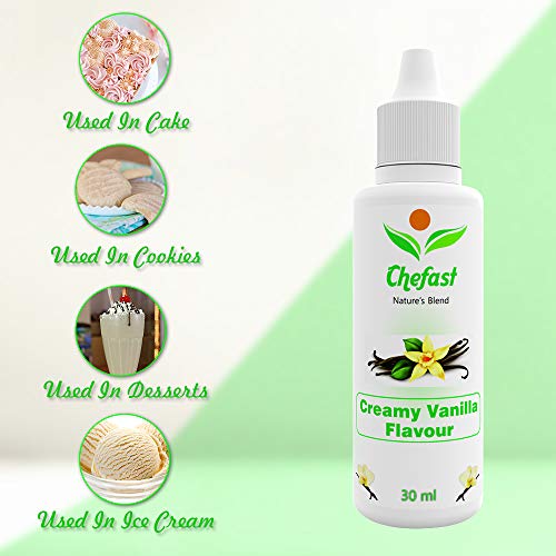 Image of Chefast Pack of 3 Baking Essence Flavour of Creamy Vanilla, Butter Scotch, Strawberry for Cake, Ice-Cream, Milkshakes- 30ML ( Use 2-3 Drops Essence for 250 Grm Cake) This is Flavour only,Not a Color