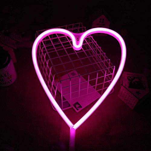 Rosa Neon Night Light a forma di cuore della luce