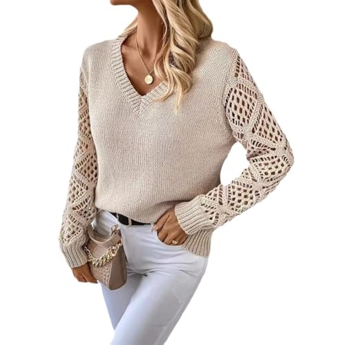 Image of ZAFUL Women's Cropped Sweater V-Neck Long Sleeve Pullover Jumper Knit Top | Crop Length, Ribbed Knit, Double V design, White sweater, Raglan sleeves, lantern sleeve, Fall & Winter, Loose fit, Oversized