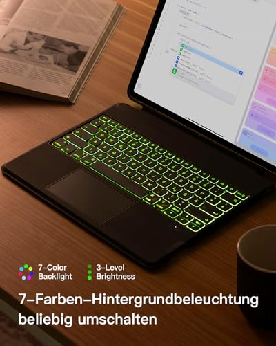 Inateck Tastatur Hülle für Air 13 Zoll M4/M3/M2(2026/2025/2024),iPad Pro 12.9 Zoll,Hoch-/Querformat Ständer,Abnehmbare Touchpad mit 7-Farbiger Hintergrundbeleuchtung,QWERTZ,KB04118 6