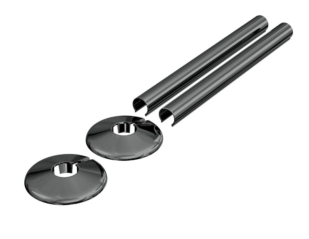 Radiator Pipe Covers & Collars 15mm – 300mm Length | 2 Pack Clip-On Pipe Sleeves for Radiator Pipes | Luxury Finish, Easy Fit, Cut-to-Size Design (Black Nickel)