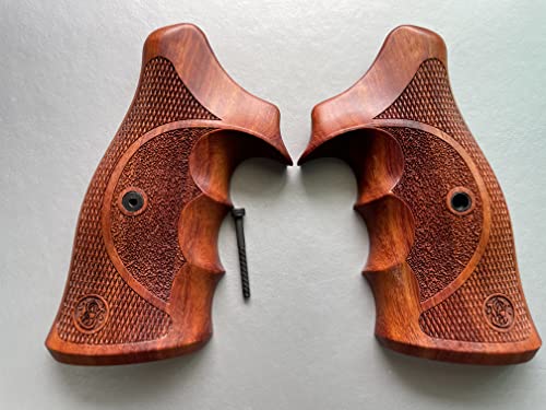 Feelsogood New! Grips Compatible With S&W, K/L Frame Square Revolver, With Finger Groove&Checker Hardwood Close Back, Thai Handmade G17 #TOP14