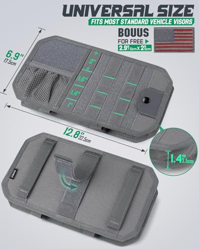 LIVANS Tactical Car Sun Visor Organizer, Automotive Semi-Rigid MOLLE Panel with Zipper Storage Pouch & Glasses Clip, Universal Fit for Trucks, SUVs, Jeeps & Patrol Vehicles (Gray) - Thumbnail 2