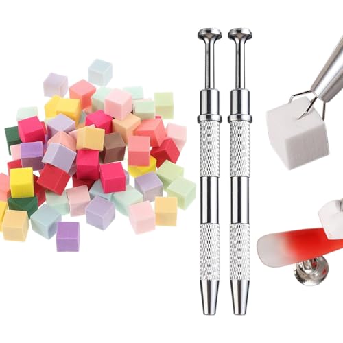 2Pcs Nail Art Stamping Kit, 100 Pcs Replaceable Nail Sponges Blocks for Nail Art, French Tip Nail Stamp Scrapers, Professional Nail Art Tools for Beginners and Experts