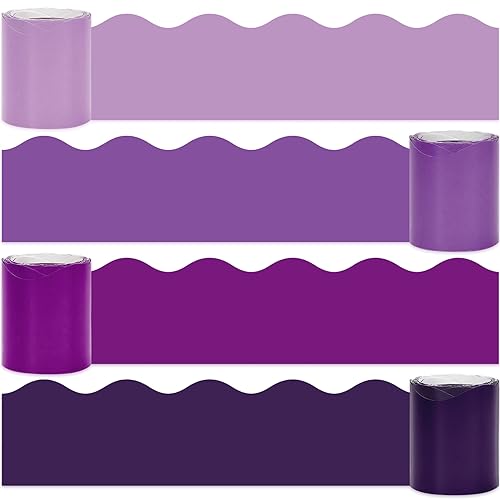 Image of Whaline 65.6 Ft Purple Bulletin Board Borders 4 Rolls Purple Series Die-Cut Board Trim for Back to School Classroom Office Chalkboard