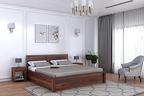 EBANSAL Wooden King Size Bed for Bedroom | Solid Wood Bed with...