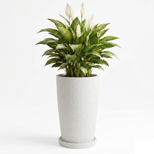 Image of Urban Upvan 18 Inch Solid White Tower Pot with Tray - Large Round Planter for Indoor & Outdoor Plants, Durable Decorative Plant Container (Pack of 1)