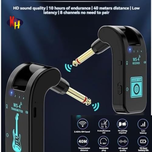 Image of kh Wireless Guitar System, 2.4G, 48KHz /16Bit Rechargeable Guitar Transmitter Receiver, Low Latency Wireless Audio System for Electric Guitar, Bass, Electric Violin Instruments (WS-4)