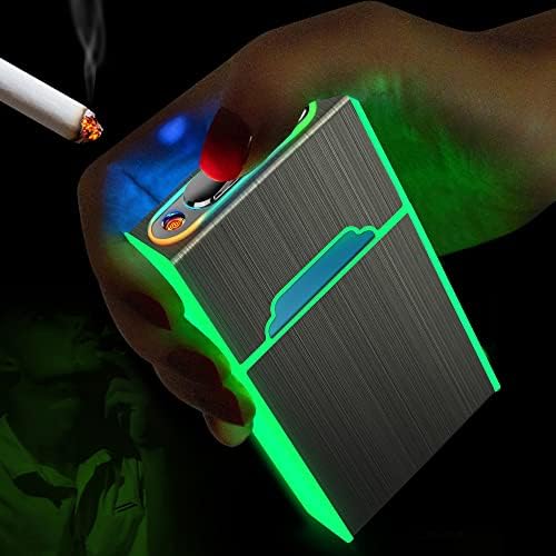 x-lighter XL080 Glowing Cigarette Case for 100’s, Smell-Proof, Moisture-Proof Holder Box with USB Rechargeable Lighter, Women Gift