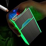 x-lighter XL080 Glowing Cigarette Case for 100’s, Smell-Proof, Moisture-Proof Holder Box with USB Rechargeable Lighter, Women Gift, Christmas Gift for Men Dad