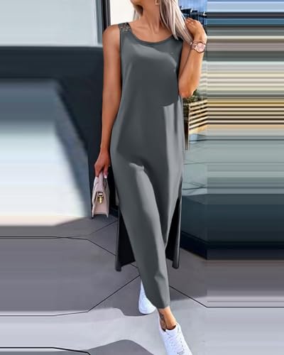 Image of Women's Summer Tank Dress Casual Sleeveless Side Split Maxi Dresses