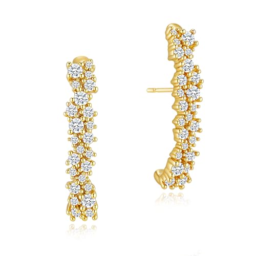 Asdecy Trepador Pendientes Aro Mujer Baño Oro Dorados 14Kt Zirconia Cúbica Hipoalergenicos Minimalistas Joyas Regalos de Mujer