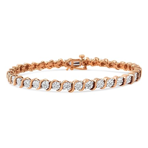 Haus of Brilliance 14K Rose Gold Plated Silver 1/10 Cttw Diamond Round Miracle Plate and S Link Tennis Bracelet (I-J Color, I2- I3 Clarity) - 7"