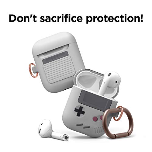 Elago Aw5 Compatible With Airpods Case 1 & 2, Classic Game Player Design Case With Keychain, Durable Silicone Construction (Light Grey) [Us Patent Registered] #TOP2