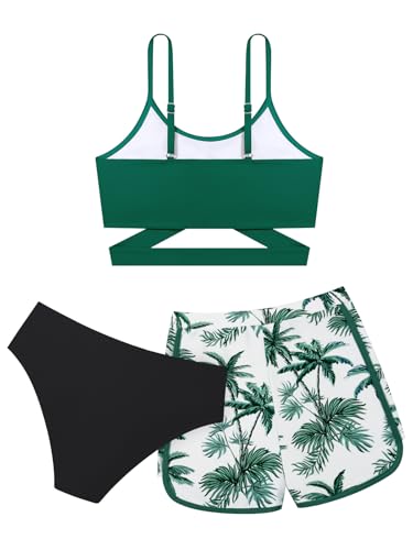 Image of Girl's 3 Piece Bikini Set Cross Strap Swimsuits for Girls Bathing Suit with Shorts Teen Swimwear Swimming Suit