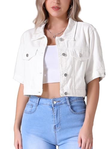CIMUK Women's Short Sleeve Denim Jacket Trendy Classic Casual Summer