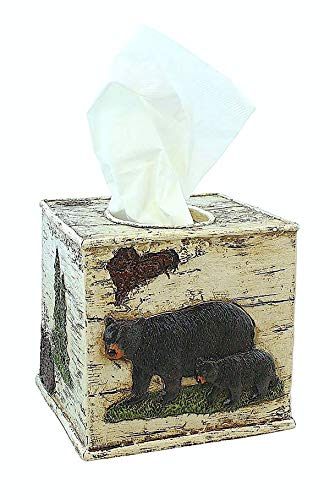 Black Bear On Birch Square Tissue Box Cover Cabin Lodge Home Decor