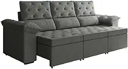 Sofá Retrátil 3 Lugares 2,10m York Suede Cinza