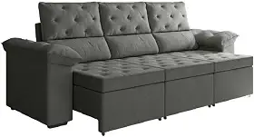 Sofá Retrátil 3 Lugares 2,10m York Suede Cinza