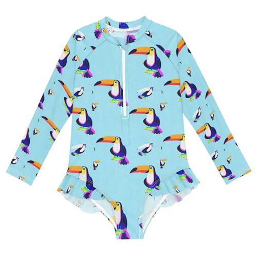 Parrot Bird Girls Long Sleeve Rashguard Swimsuit UV Protection One-Piece Swimwear Bathing Suit B0404847