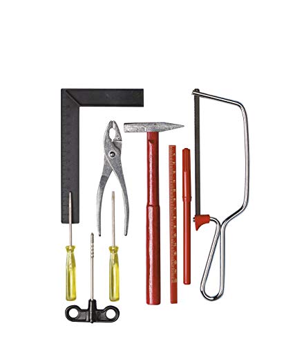 Pebaro 942 Werkzeug-Set in Tüte, 9 Teilen, für Hobby oder Junioer Handwerker, Basteln mit Holz, Werken, Bastelset, Geschenkidee für Kinder, Rot