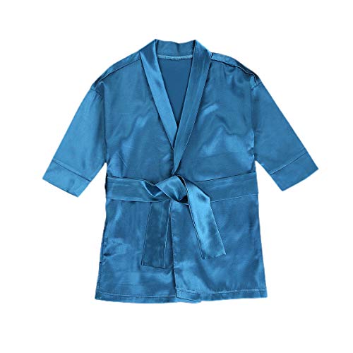 Unisex Newborn 2 Pcs Pajamas Outfit,Long Sleeve Solid Color Bathrobe with Belt Set for Kids Baby Boys Girls (Blue, 6-12 Months)
