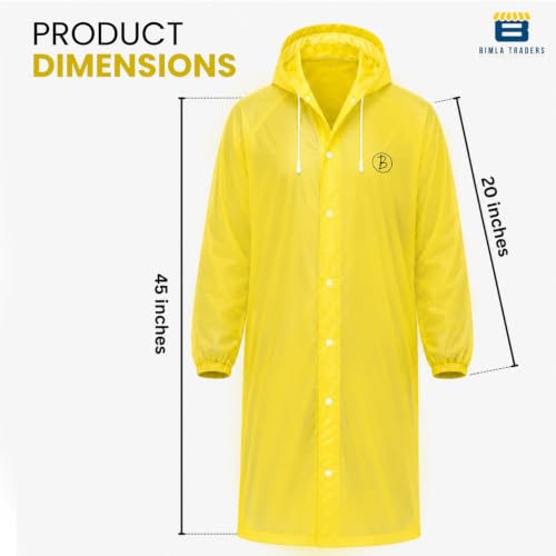 Image of Reusable EVA Hooded Raincoat| Transparent Waterproof Rain Wear for Men & Women | Elastic Full Sleeves | Front Button Design | Knee Length Free size