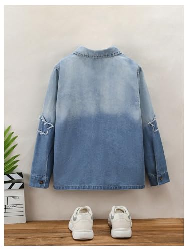 MakeMeChic Girl's Star Denim Jacket Coat Long Sleeve Collared Y2K Button Down Shirt2
