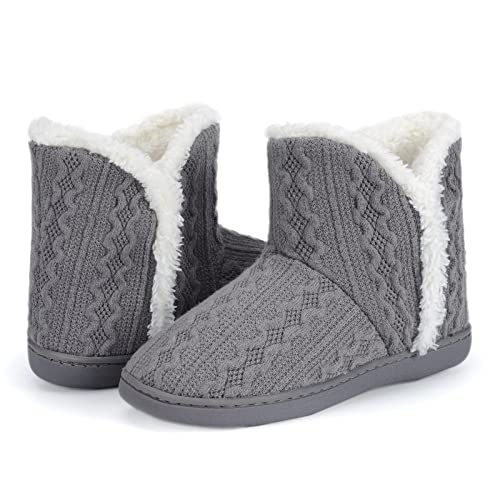 NineCiFun Women's Fuzzy Winter Bootie Slippers Knitted Ankle Boots Slippers Warm House Shoes Outdoor Indoor with Plush Fur Lining