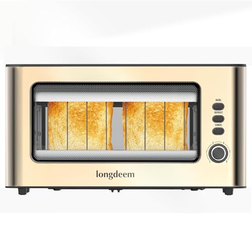 Clear View Toaster, LONGDEEM 1.75'' Extra Long Slot Glass Toasters