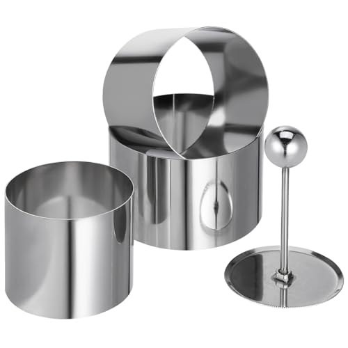 BESPORTBLE 3 piezas Molde Redondo Acero Inoxidable para Emplatar Platos Fríos con Prensador Utensilio de Cocina Práctico para Hogar y Restaurante