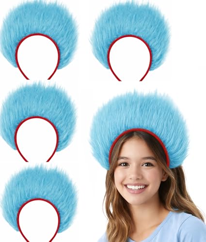 Cilxdr 4 PCS Blue Fuzzy Costume Headbands for Adult Halloween Reading Day Theme Party Costume Accessory for Women Men