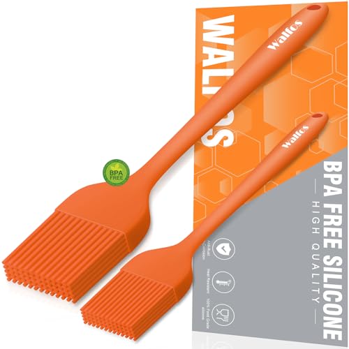 Walfos 600℉ Heat Resistasnt Pastry Brushes, BPA Free Silicone Basting Brush for Cooking, Spread Oil Butter Sauce for Baking Kitchen BBQ Grill, Dishwasher Safe, 2 Size (Large and Samll)