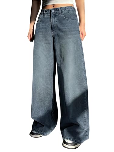 Image of Shasmi Women's Black Wide Leg Baggy Jeans | Loose Fit Denim Pants for Women | High Rise Streetwear | Casual Oversized Wide Leg Denim | Korean Style Baggy Trousers with Pockets (Jeans 296)