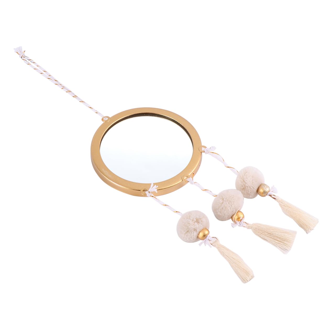 Round Tassel Decorative Makeup Mirror Creative Wall Hanging Design for Home and Bathroom Space-Saving Artistry Accent Mirror Friends