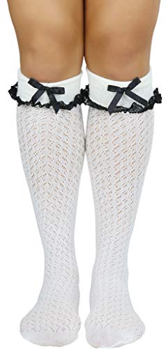 ToBeInStyle Women's Crocheted Vintage Inspired Ruffle Trim Knee Socks4