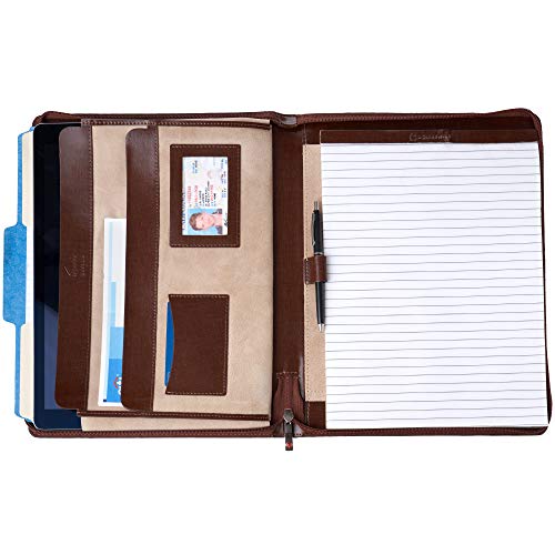 Alpine Swiss Genuine Leather Writing Pad Portfolio Business Case for Left & Right Handed Use with Tablet Sleeve Oak Wood Brown
