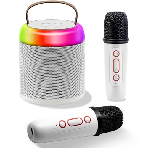Newest Portable Karaoke Machine,Portable Bluetooth Speaker with 2 Wireless Microphone for Kids Adults, Birthday Gifts for Boys and Girls(White)