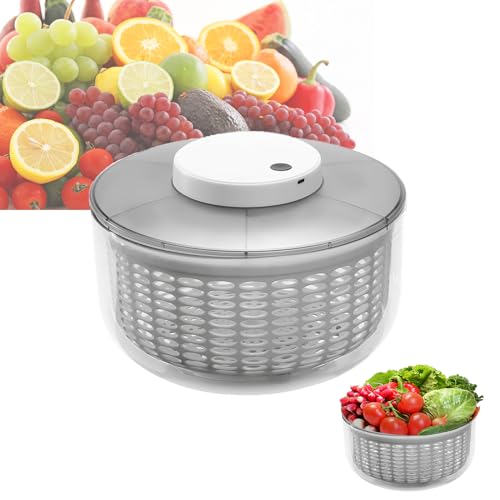 Salad Spinner 4.5L/ 6L Large Capacity Electric Salad Vegetables Fruit Washer Dryer Drainer Strainer, USB Charge Lettuce Spinner Cleaner with Bowl for Washing Drying Leafy Vegetables Noodles (6L)
