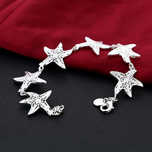 Bracelet en argent sterling 925 avec six étoiles de mer pour un mariage chic