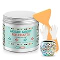 JAOJAO Mosaic Grout, Grout for Mosaic Tiles Crafts with Scraper Glitter Grouts Transparent Crystal Sanded Waterproof Easy to Apply for Handmade Grouting DIY Craft Projects (7oz)