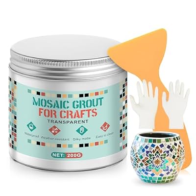 JAOJAO Mosaic Grout, Grout for Mosaic Tiles Crafts with Scraper Glitter Grouts Transparent Crystal Sanded Waterproof Easy to Apply for Handmade Grouting DIY Craft Projects (7oz)