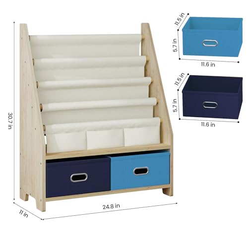 image for EXPERLAM 4 Tier Kids Book Shelf, Wooden Kids Book Rack Storage Bookshe