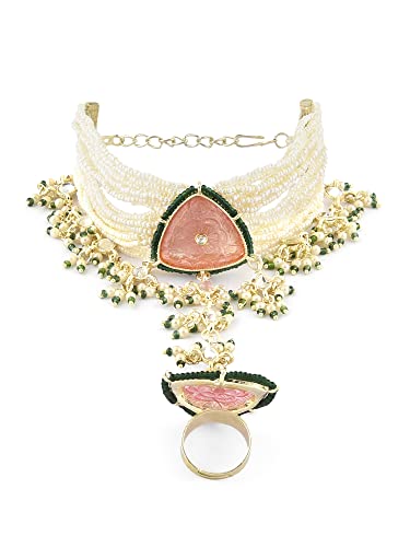 Women's Pink & Green Multistrand Bridal Hand Harness