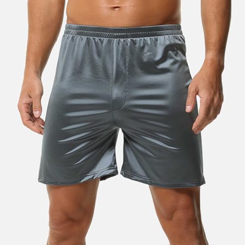 Image of Mens Satin Shorts Lounge Solid Color Sleepwear Casual Pajama Shorts Lightweight Comfy Workout Gym Short for Men