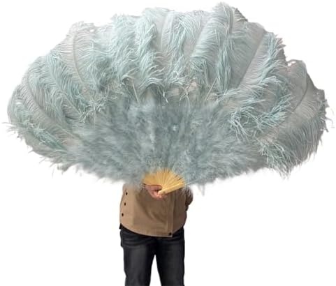 Ostrich Feather Fan for Performance, Carnival Show Accessory, Big Feather Fan - 130CM, Set of 2Green3100CM1PC130CM1PC